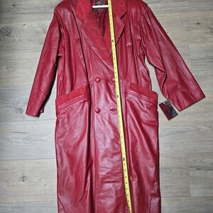 Elegant Red Leather Trench Coat